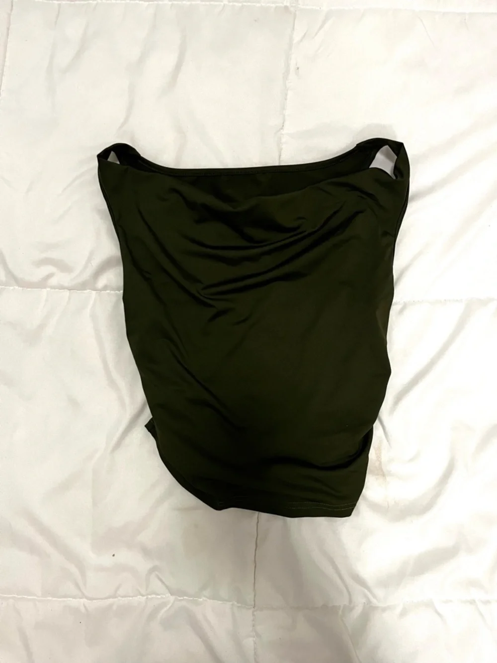Olive Green One Shoulder Off Shoulder Crop Top, Size Small - Picture 2 of 2